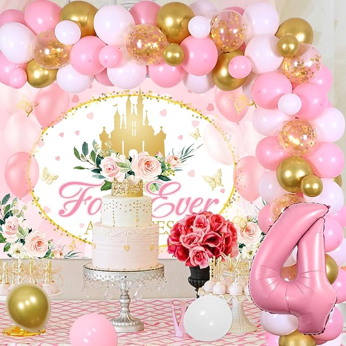 Four Ever a Princess Birthday Decorations Pink Gold Balloon Garland