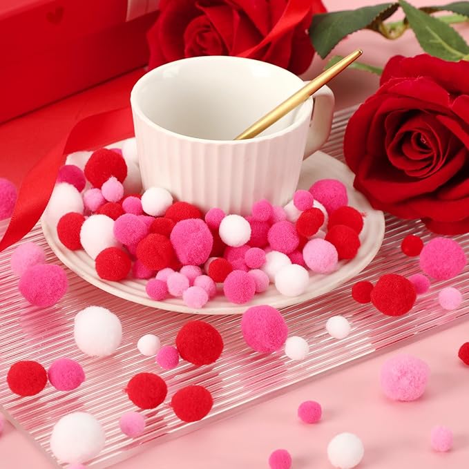 Valentine's Day Pom Poms Balls 600 Pieces Pink Red Pom Poms Mixed