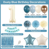 Dusty Blue 1st Birthday Decorations Beige Cream Number 1 Balloon