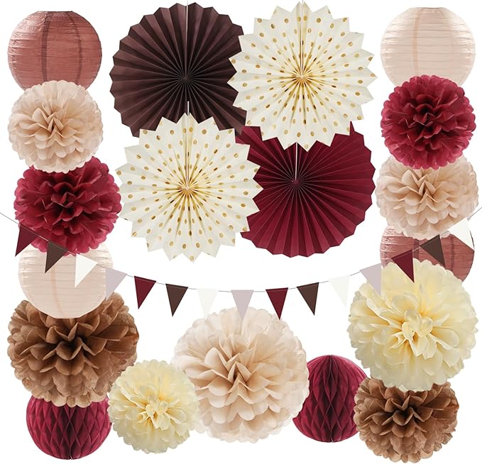 Burgundy Brown Beige Boho Party Decorations 20pcs Dusty Pink Fall