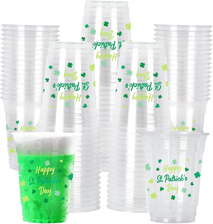 St Patrick's Day Celebration Pack 60 Pcs 12oz Irish Themed Plastic