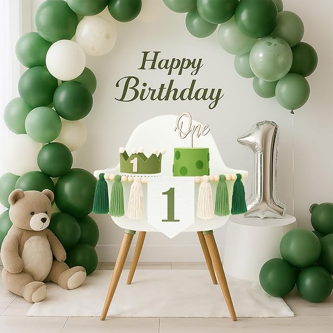 Wild One High Chair Banner Green Baby 1st Birthday Outfit Boy