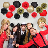 zilue Red and Black Party Decorations, Paper Lanterns and Pom Poms