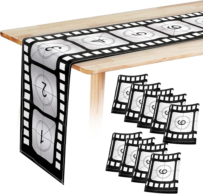 Breling 12 x 72 Inch Movie Night Table Runner Movie Theme Party