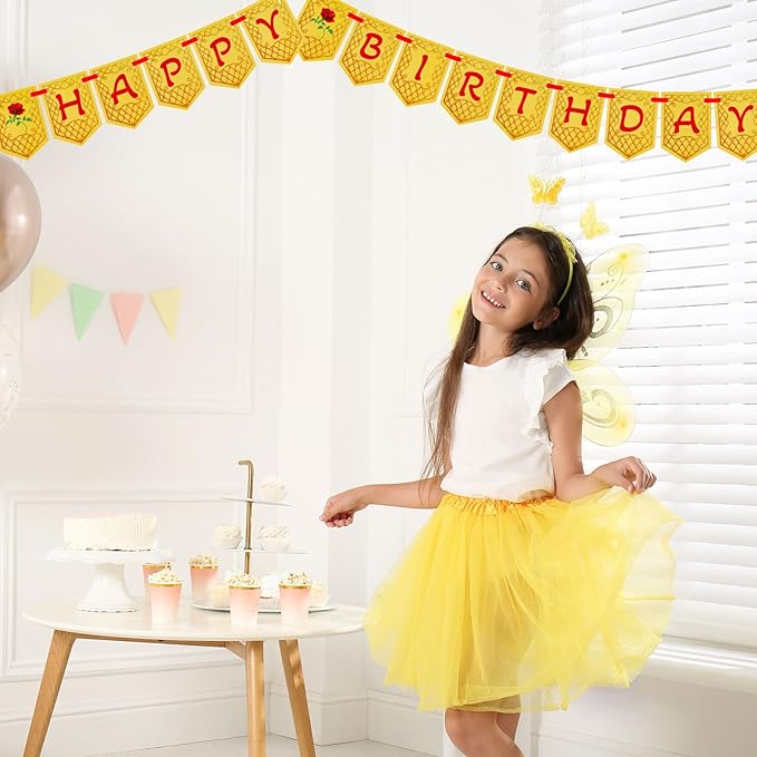 Yellow Beauty Princess Party Supplies 8.2ft Happy Birthday Banner