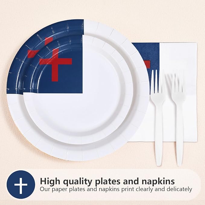 96Pcs Easter Decorations Christian Jesus Flag Plates and Napkins