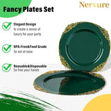 Nervure 175PCS Green Plastic Plates - Disposable Green Gold Party