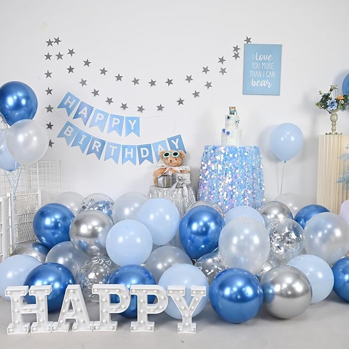 Togvu Metallic Blue Silver Balloons, 60 Pcs 12 Inches Chrome Blue