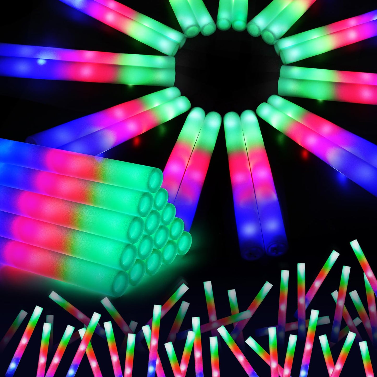 SHQDD 210 PCS Foam Glow Sticks with 3 Modes Colorful Flashing, Glow in