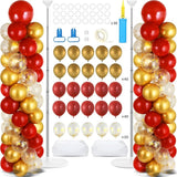 2 Sets Red Gold Balloon Column Stand Kit with 100 Balloons Adjustable