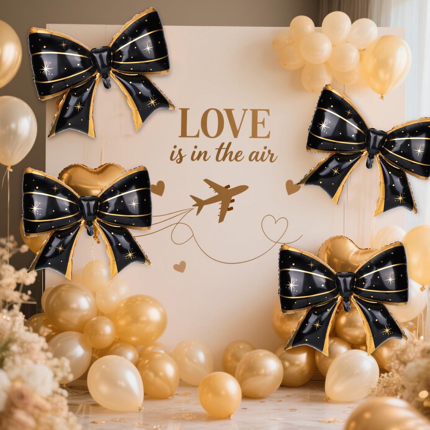 4Pcs Giant Bow Balloons, 97.5cm/38in Big Elegant Coquette Theme Star D
