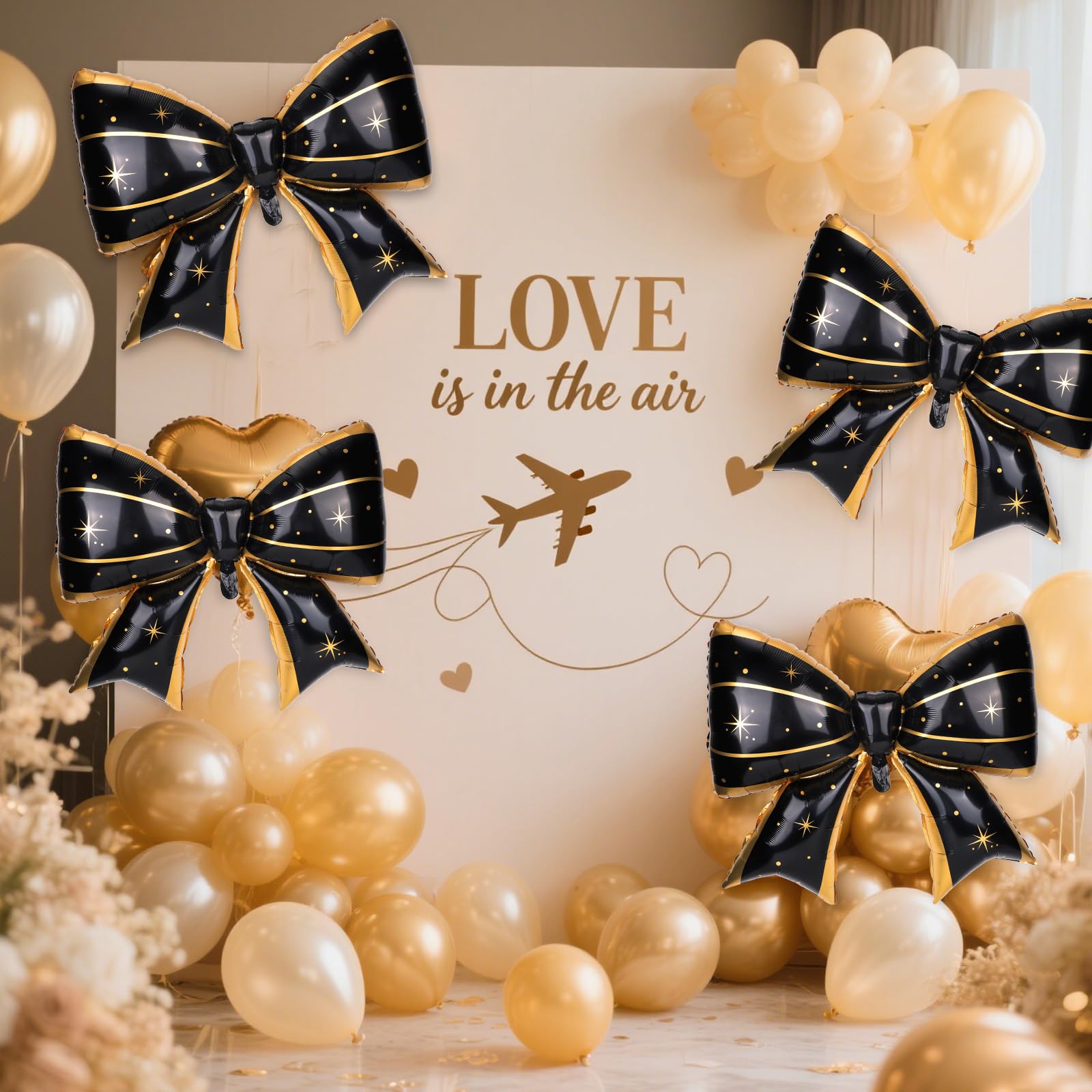 4Pcs Giant Bow Balloons, 97.5cm/38in Big Elegant Coquette Theme Star D