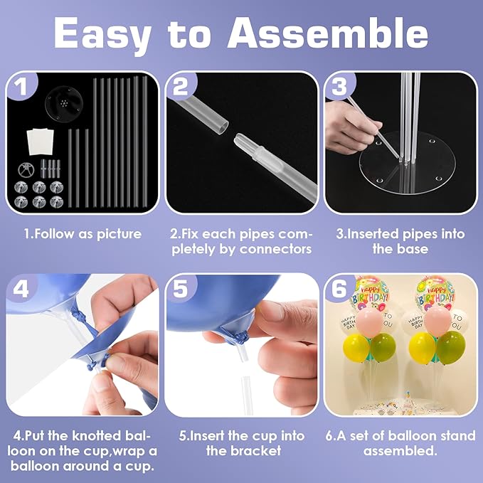 Voircoloria 6 Sets Balloon Stand Kits, Balloon Sticks with Base for Ta