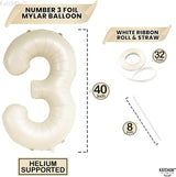 KatchOn, Cream White Number 3 Balloon Neutral - Giant, 40 Inch, Three