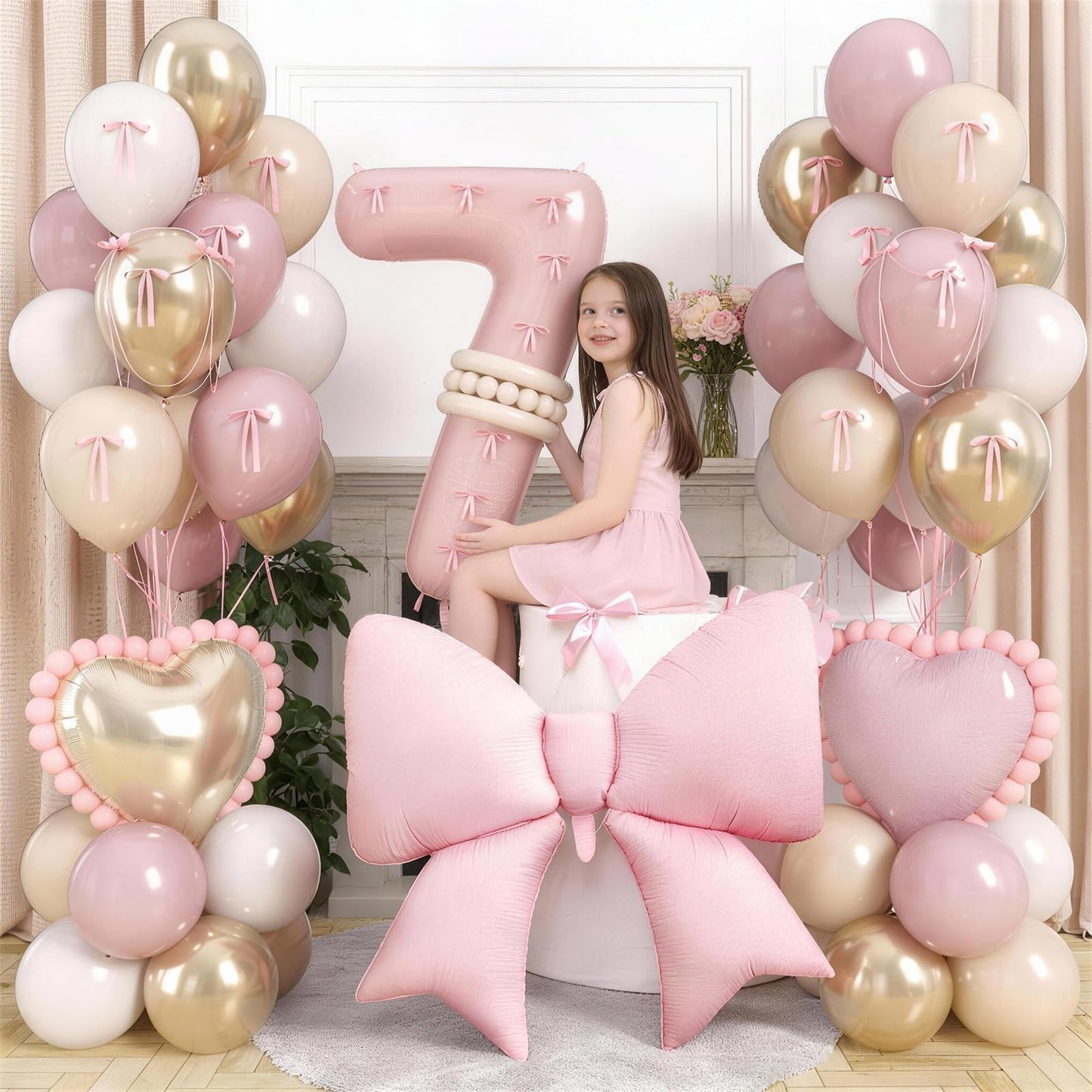 Number 7 Balloon, Blush Light Pink Gold Beige White Sand Latex