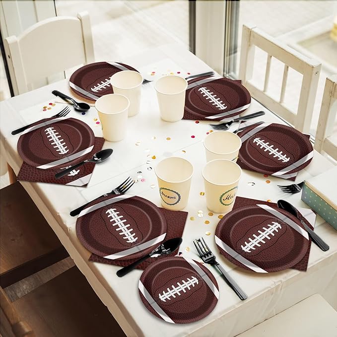 96 Pcs Football Party Supplies Bundle Paper Plates Napkins Football