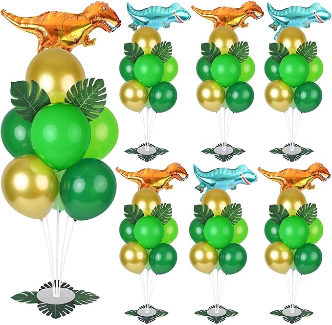6 Sets Jungle Safari Balloon Stand Kit for Table Gold Green Balloons