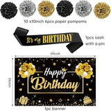 20Pcs Black and Gold Birthday Party Decorations Kit for Men Women