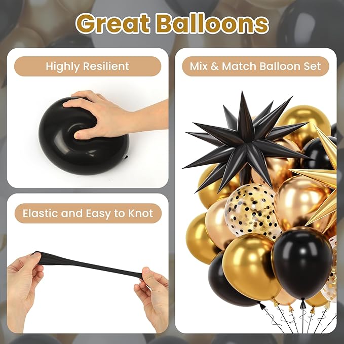 Black Metallic Gold Balloons Graduations Clear Confetti Balloons