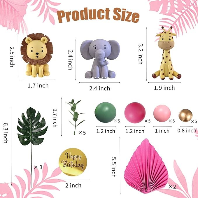 Safari Animal Cake Toppers Jungle Wild Cake Decorations with