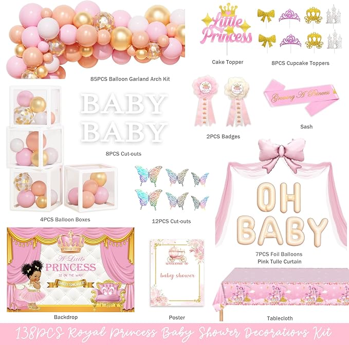 Royal Princess Baby Shower Decorations 138 PCs Baby Princess Party