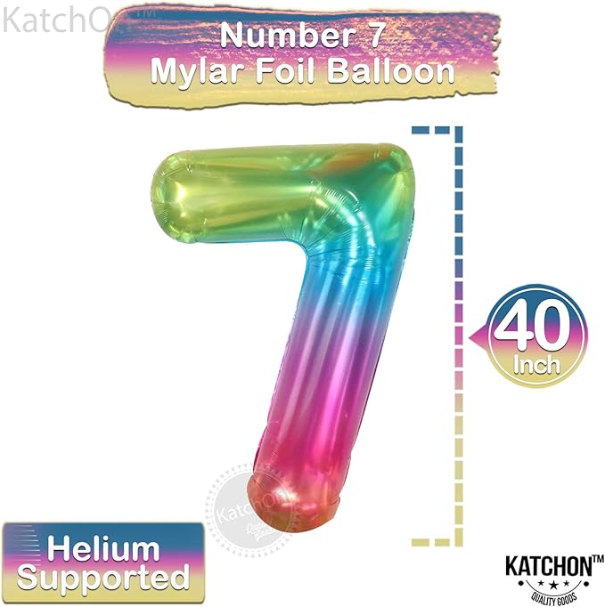 KatchOn, Giant Jelly Number 7 Balloon - 40 Inch | Multicolor Rainbow