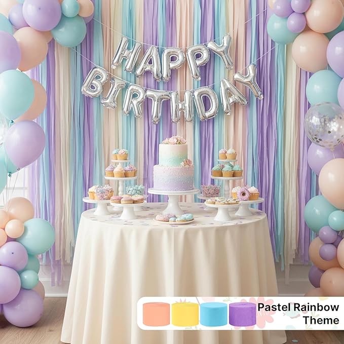 PartyWoo Crepe Paper Streamers 6 Rolls 492ft, Pack of Peach, Purple,