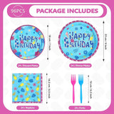 96Pcs Hawaiian Birthday Decorations Tropical Luau Blue Cartoon