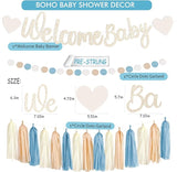 Light Dusty Blue Boho Baby Shower Party Decorations Beige Champagne