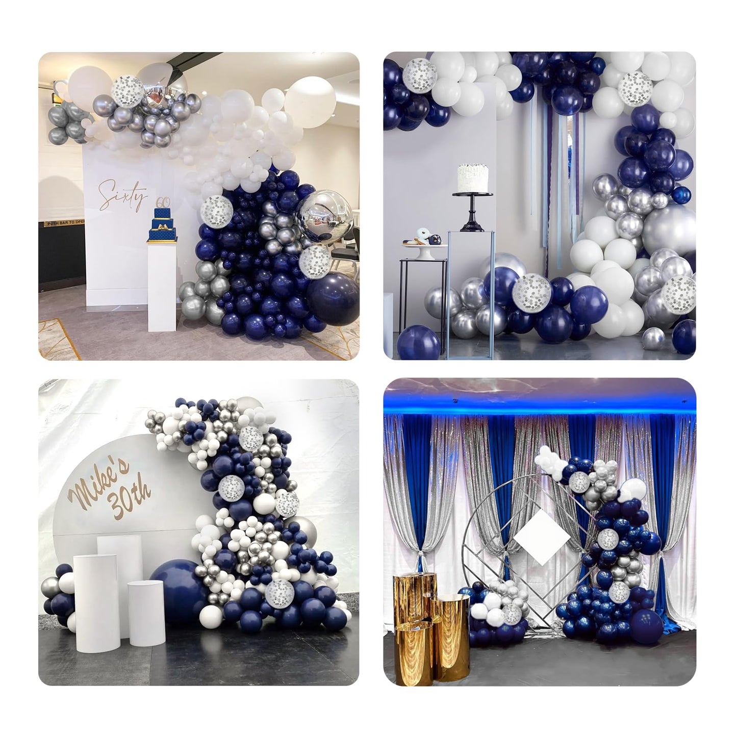 Navy Blue and Silver Balloon Garland Arch Kit, Royal Blue Metallic