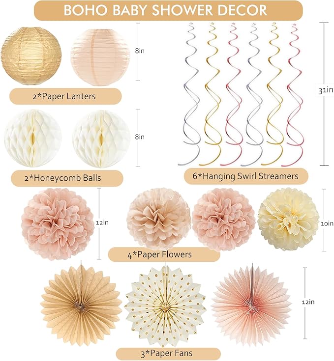Champagne Gold Boho Baby Shower Party Decoration Welcome Baby Banner