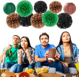 Football Party Decorations Paper Flowers 15pcs Green Brown Black