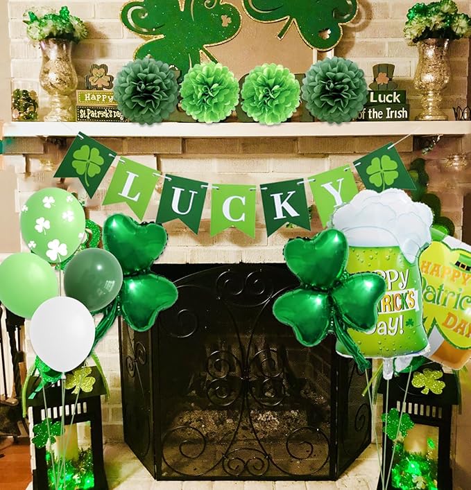 St Patricks Day Party Decorations with Balloons Tablecloth Green