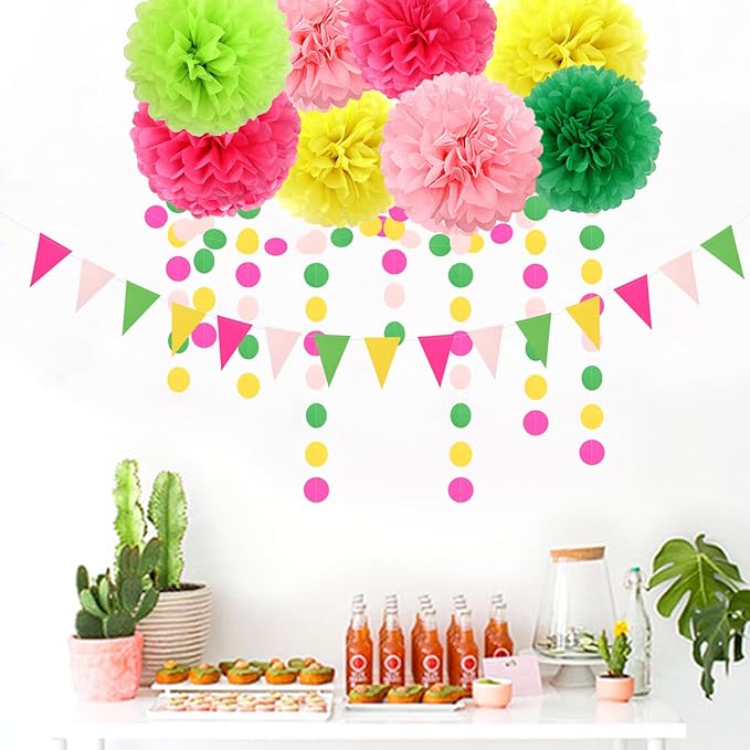 Hawaii Pool Party Decorations Streamers 35pcs Tissue Pom Poms
