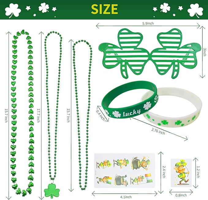96Pcs St Patricks Day Party Favors Set Shamrock Glasses Necklaces