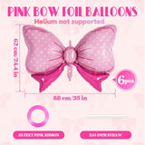 6 Pcs Pink Bow Balloons for Girls, 35 Inch Bow Foil Balloons,Bows
