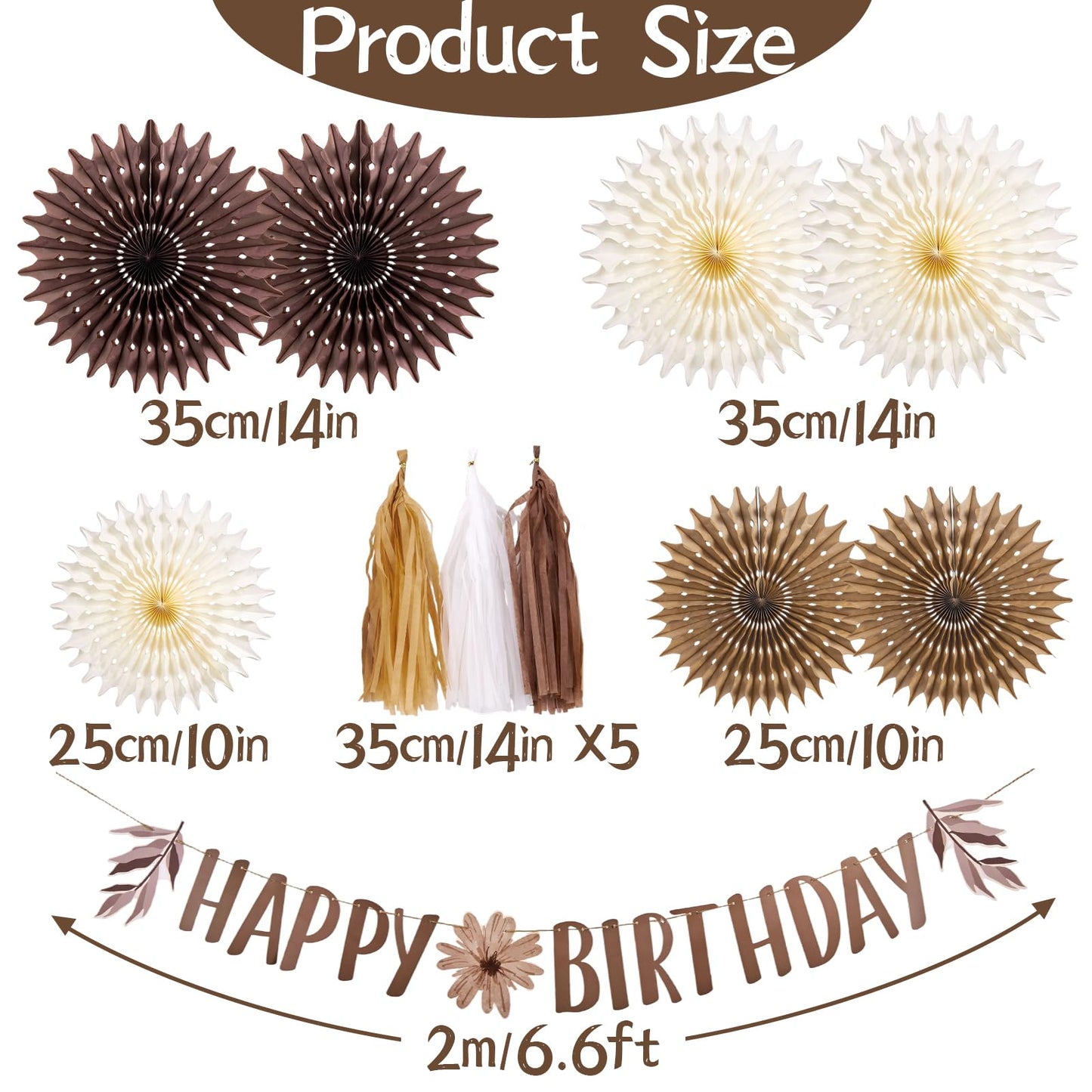 Brown Birthday Party Decorations for Women Neutral Boho Happy Banner