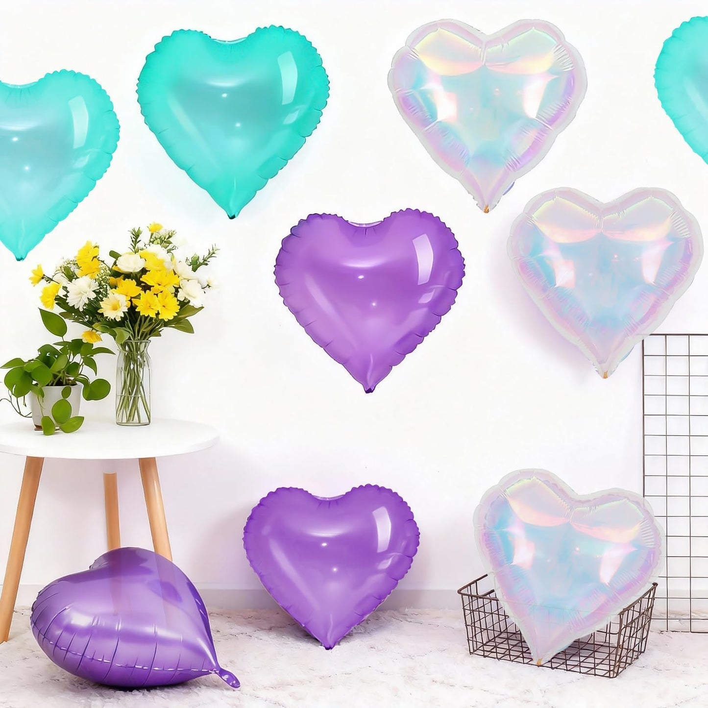 Iridescent Heart Balloons, 18Inch Transparent Heart Foil Balloons
