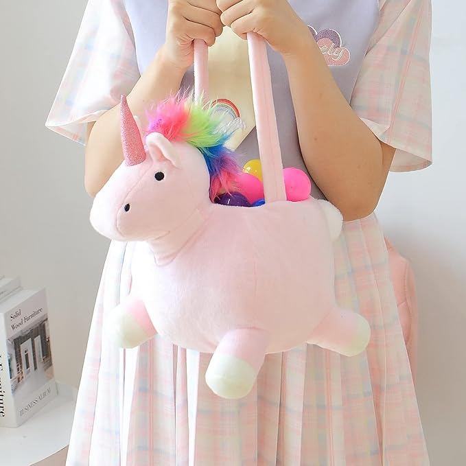 3D Unicorn Plush Basket Easter Egg Hunting Basket Cute Animal Plush