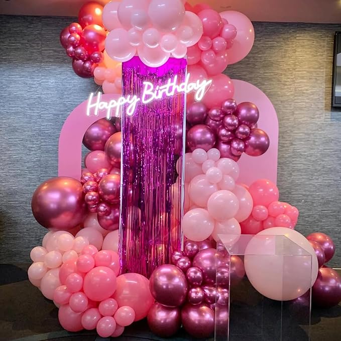 YMSZ Pink Balloons, 67pcs 12 Inch Hot Pink Balloons Metallic Chrome
