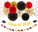 Red-Black Gold Party-Decorations Graduation Banner-Streamers - 18pcs K