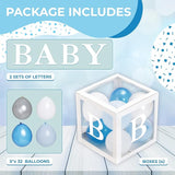 Baby Shower Boxes with Letters – White Boxes with Blue, Silver &
