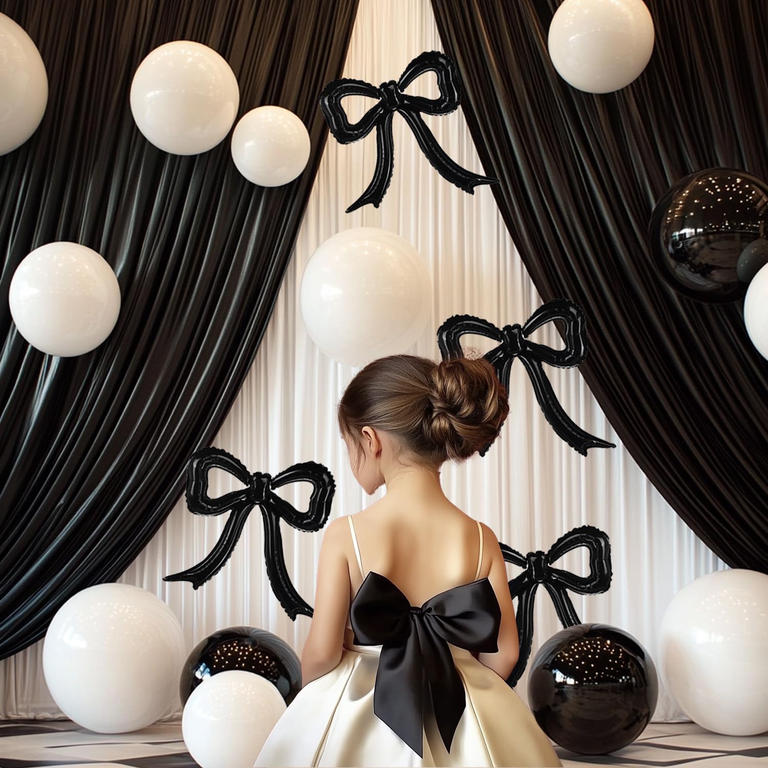 6pcs Black Bow Foil Balloons Bow Mylar Balloon Set for Coquette