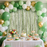 4 Packs Sage Green Foil Fringe Curtain, Light Green Glitter Metallic
