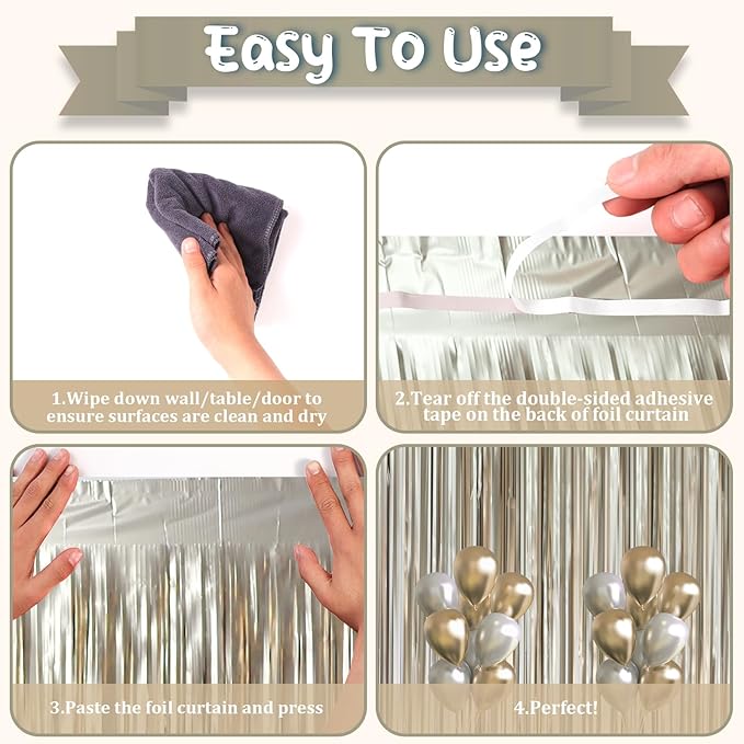 Voircoloria 3 Pack 3.3 x 8.2 ft Matte Champagne Foil Fringe Backdrop