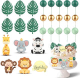 27pcs Safari Animal Cake Topper Jungle Wild Cake Toppers with Leaves