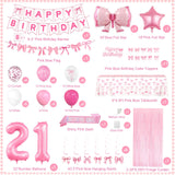 21st Pink Birthday Decorations for Women, Pink Bow Coquette Birthday