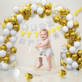 62pcs Gold White Balloons Kit - 12 Inches Gold White Confetti Party