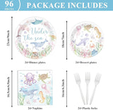 96 Pcs Under the Sea Party Decorations Ocean Plates and Napkins Sea