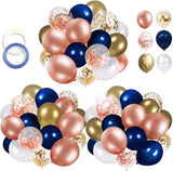 68 Pack Navy Blue Rose Gold Confetti Latex Balloons, 12 inch Birthday